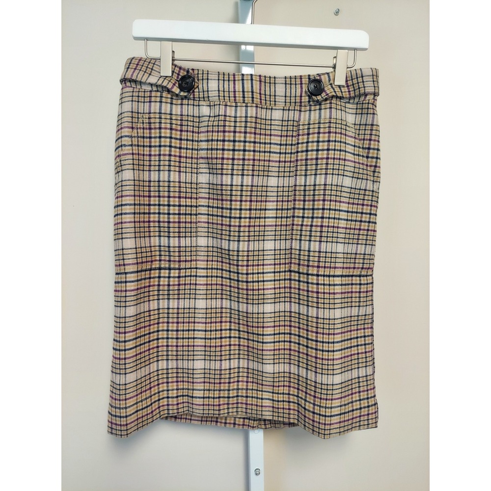 Merona Plaid Pencil Skirt Wool Blend Size 8 Pockets Academia Preppy Tartan
